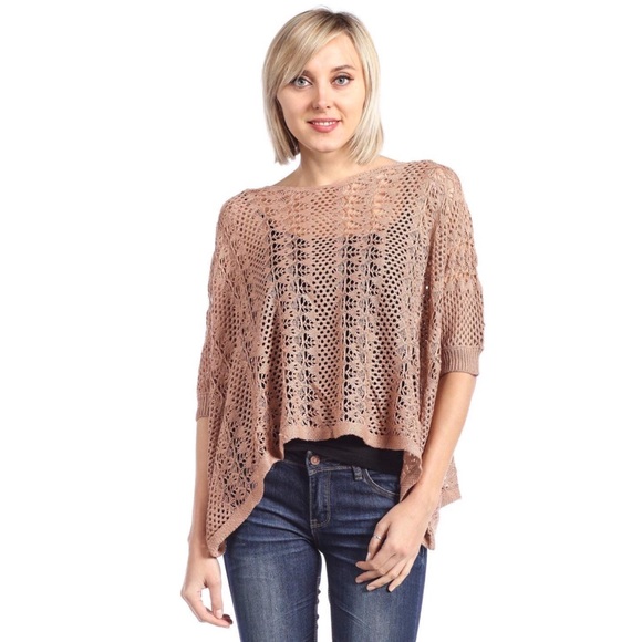 Tops - Crochet Knit Cropped Top Dusty Rose